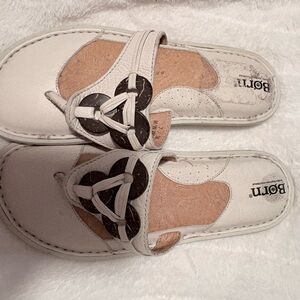 Born White Leather Slide Mules with Dark Decorative Rings